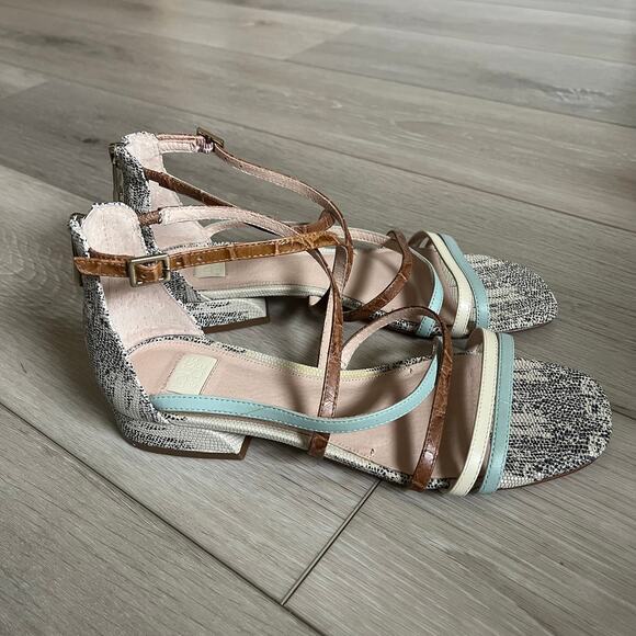 LOUISE et CIE 'Eleri' Women's 8M Square Toe Leather Sandal Tan Cream Aqua - Picture 4 of 7